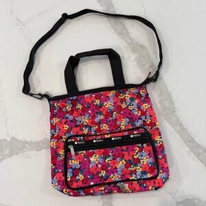 LeSportsac Womens Packable Nylon Slim ToteBag Adjustable Crossbody Bright Floral